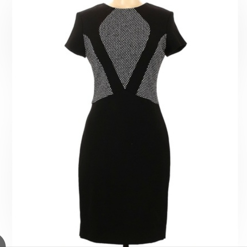 L'AGENCE Black Sheath V-Neck Midi Dress